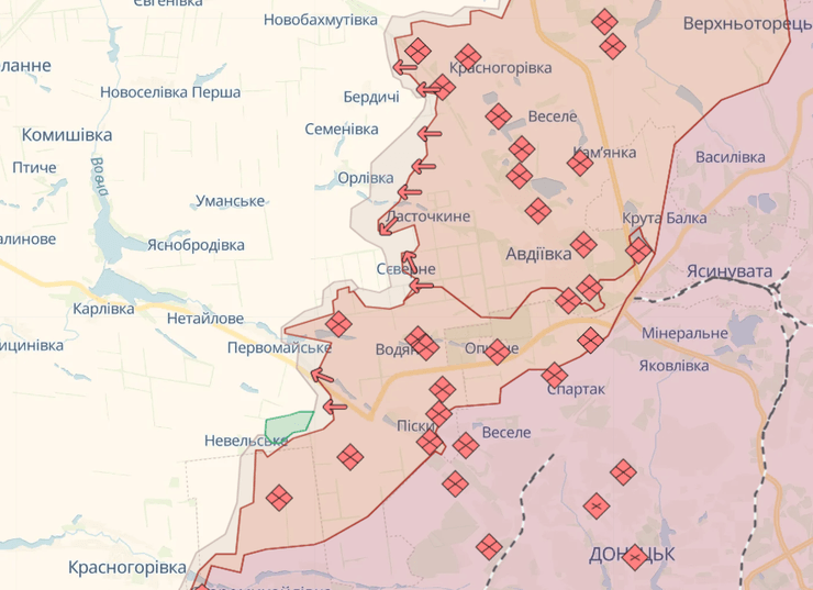 Ситуація на Авдіївському напрямку станом на 26 лютого. Карта DeepState