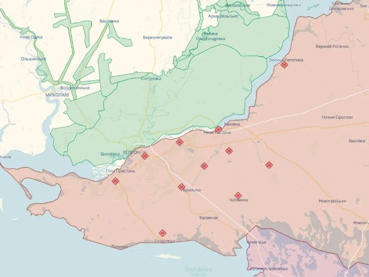 Линия фронта в Херсонской области. Фото: Deepstatemap