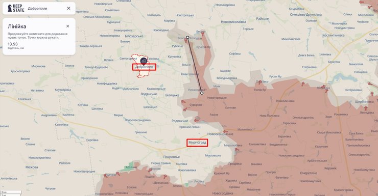 Карта фронту під Добропіллям до наступу 1 корпусу "Азов", 11 серпня 2025 року