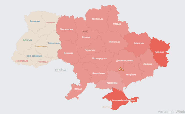 Карта воздушных тревог, 19 апреля