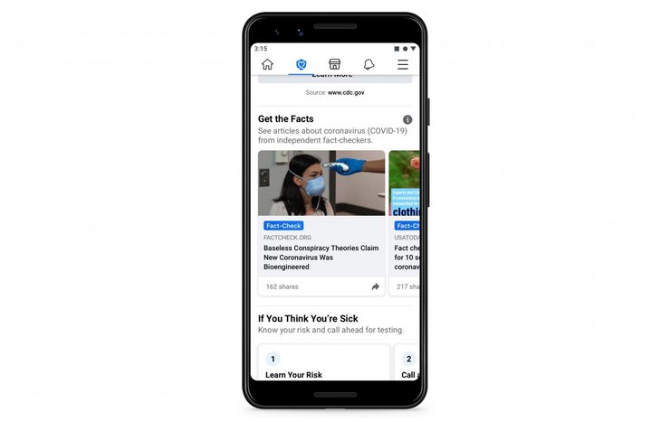 фейсбук направляет на полезные ресурсы о коронавирусе