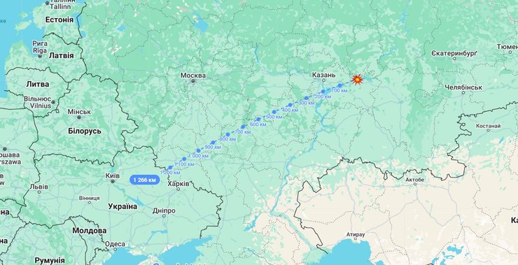 Удары по РФ, Елабуга, Алабуга, Шахеды, расстояние