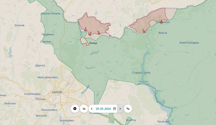 Наступление РФ на Харьков, Липцы, бои, 29 мая, карта