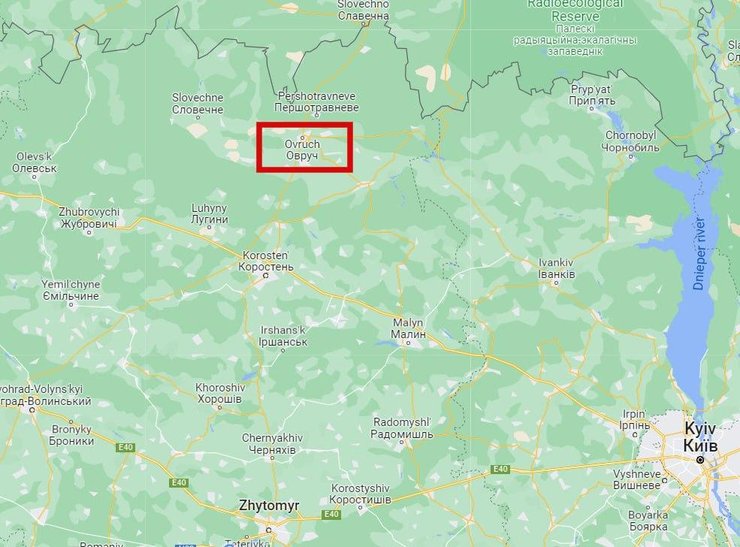 Город Овруч на карте.