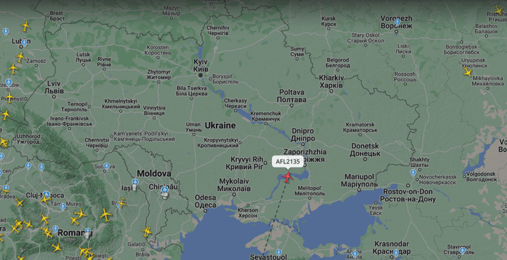 російський літак, пасажирський літак, мапа, Нікополь, Україна