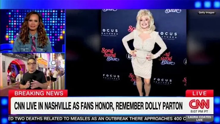 кадр з етеру CNN, на якому замість Доллі Партон показана Келлі Вонн