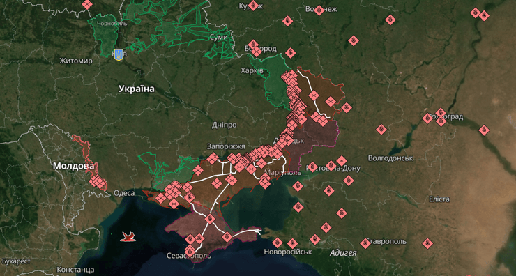 карта линии фронта по состоянию на 4 сентября 2023 года