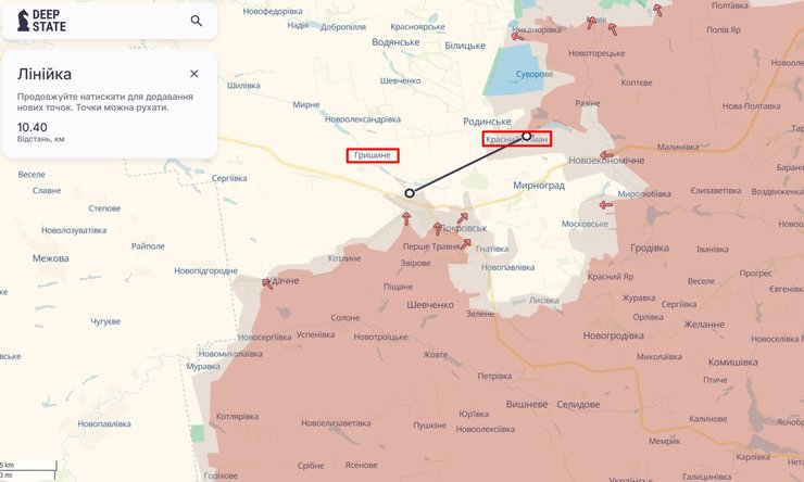 Карта фронту у Покровську, Гришиному, Красному Лимані 3 листопада