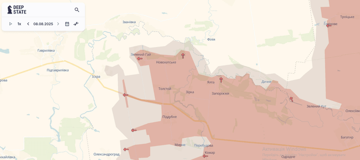 Новохатское и Толстой на карте DeepState