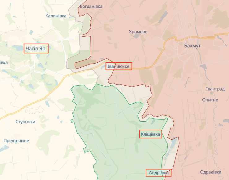 Часов Яр, Часов Яр карта, Часов Яр Донецкая область, карта войны в украине, карта войны, Клещиевка, Андреевка, Ивановское