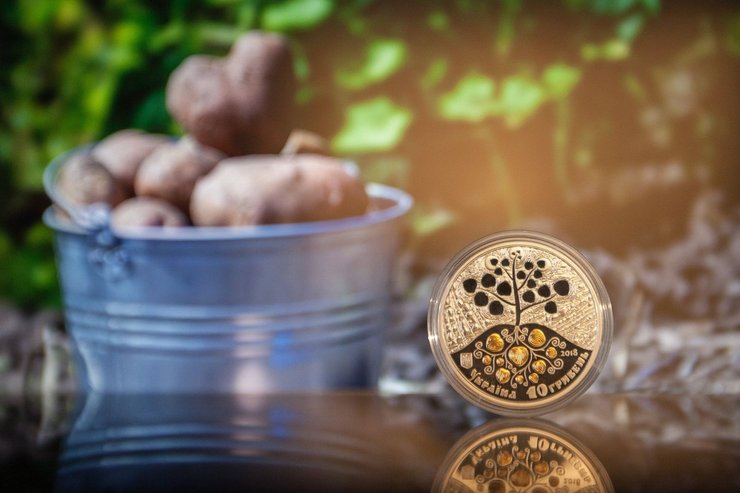картофель, картошка, монета НБУ, НБУ, монета с картошкой, монета с картофелем, фото