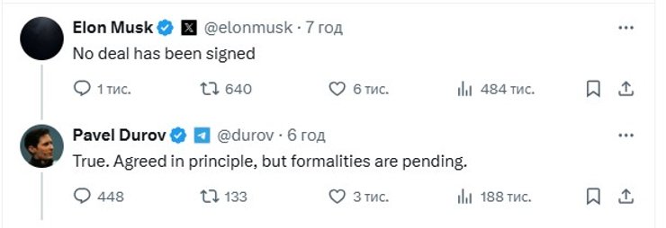 Дуров і Маск намагаються домовитись про інтеграцію Grok в Telegram