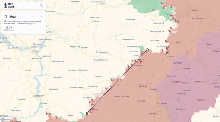 Карта фронта от Гуляйполя до Покровска-Доброполья, 18 марта