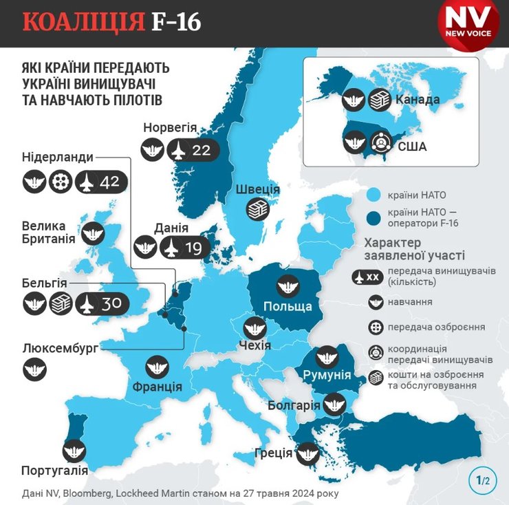 F-16 для України, винищувачі F-16, інфографіка, травень 2024