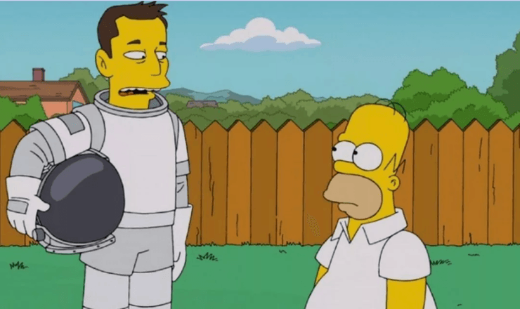 Персонаж Илона Маска в скафандре разговаривает с Гомером Симпсоном в мультсериале