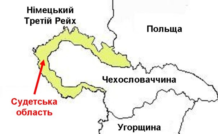 инфографика с указанием местоположения Судетов, 1938 год