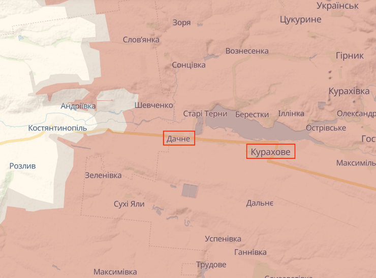 Дачное, Курахово, Донбасс, Донецкая область, карта боевых действий