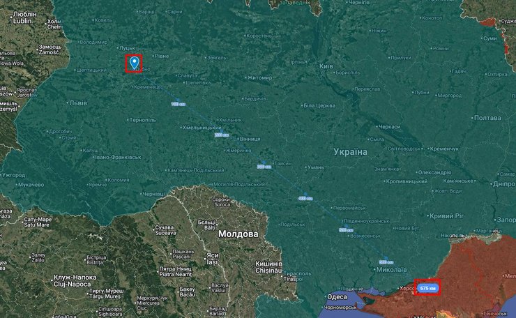 инфографика с маршрутом движения реактивного "Шахеда" РФ из Николаева в Дубно 18 августа