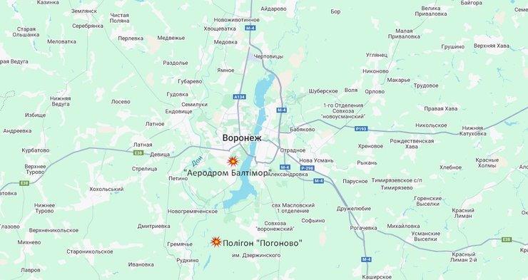 Карта з можливими цілями ATACMS 18 листопада у Воронежі