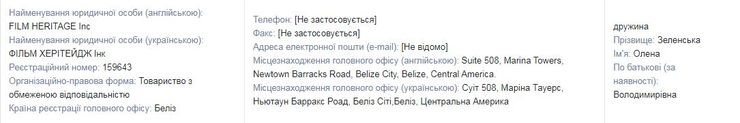 Жена Зеленского владеет офшорной компанией в Белизе