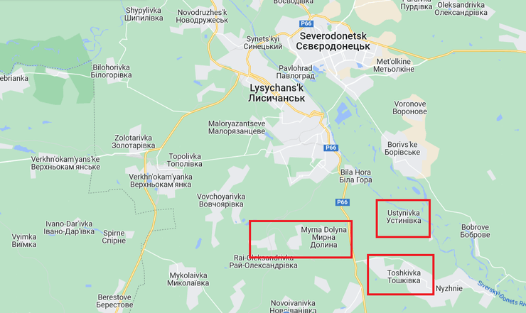 На карті виділено населені пункти, де закріплюються російські окупанти