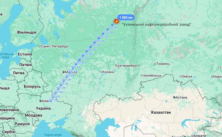 Карта с расстоянием до Лукойл-Ухтанефтепереработка