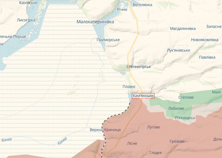 Кам'янське, Запорізька область, карта бойових дій