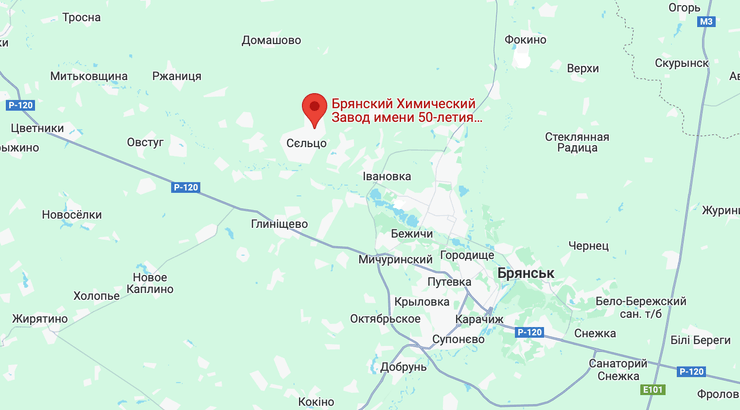 Брянский химзавод, карта