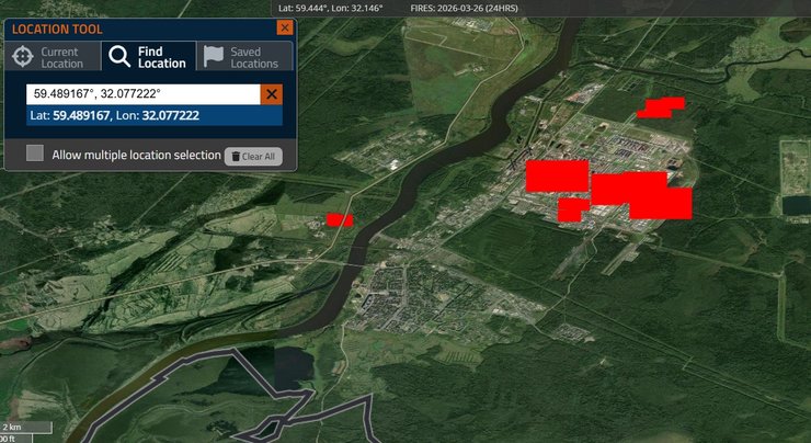 Інфографіка з пожежею на Кіриському НПЗ 26 березня, FIRMS NASA