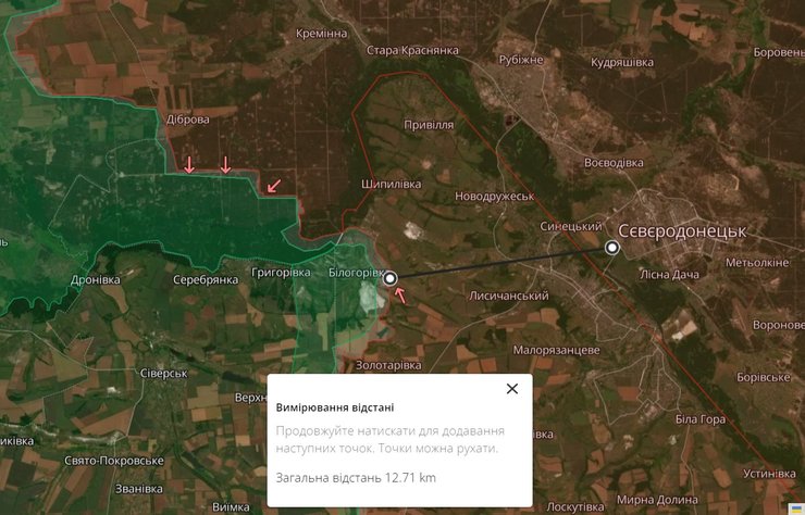 Северодонецк и Лисичанск на карте боевых действий