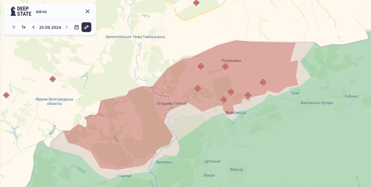 Карта DeepState: Волчанск