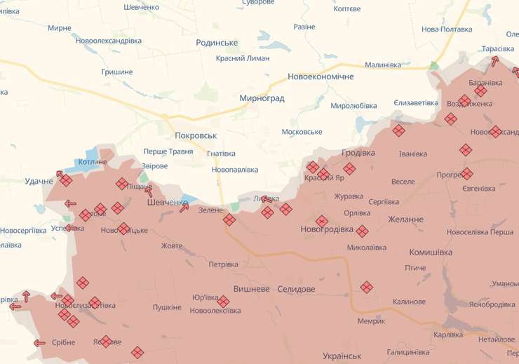 Покровское направление, Покровск, ситуация возле Покровска, ситуация в Донецкой области, карта, DeepState