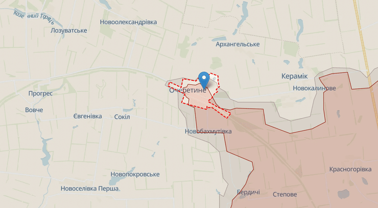 Очеретине, карта Донецької області, Донецька область, карта війни