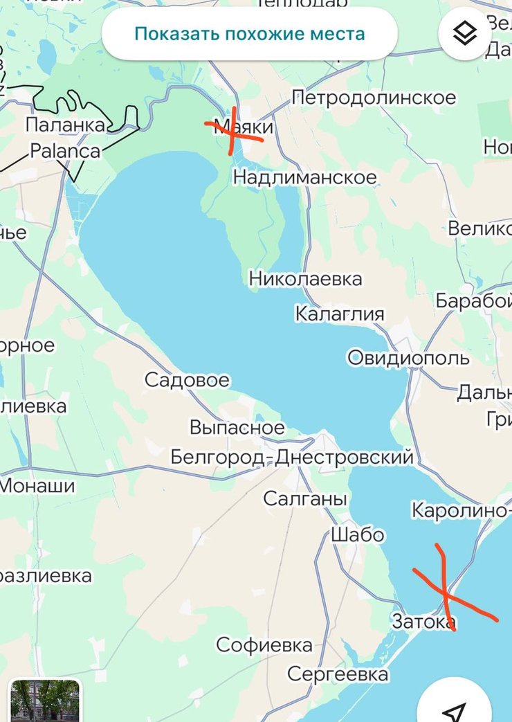 Карта з мостами  у Маяках та Затоці, по яких ЗС РФ били 14-18 грудня