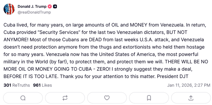 пост Трампа щодо Куби