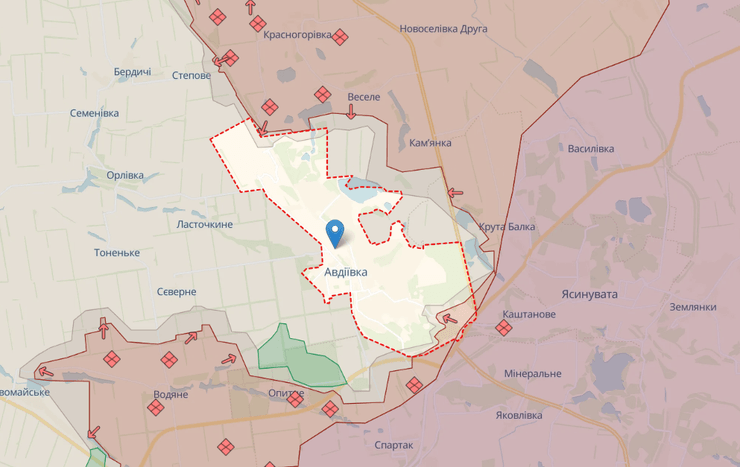 Оккупационным войскам еще далеко до самой Авдеевки, считают украинские военные эксперты. Карта DeepState