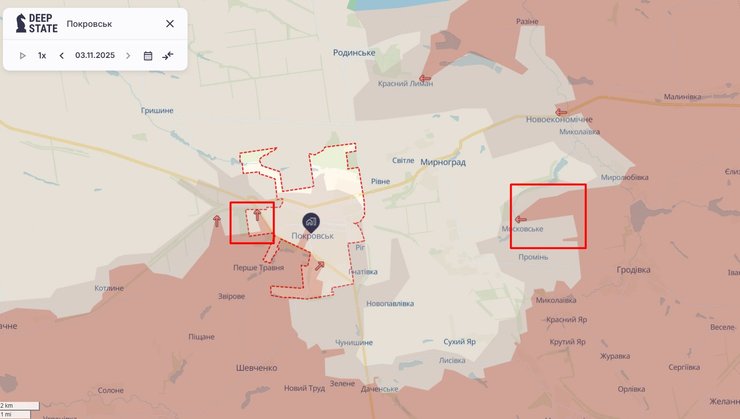 Карта ситуации Покровска от DeepState 4 ноября