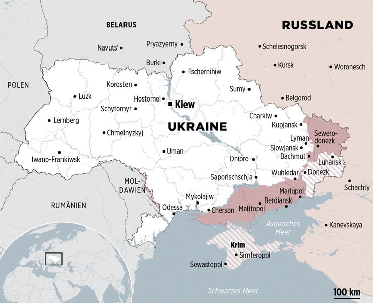 Линия фронта в Украине. Источник: Bild