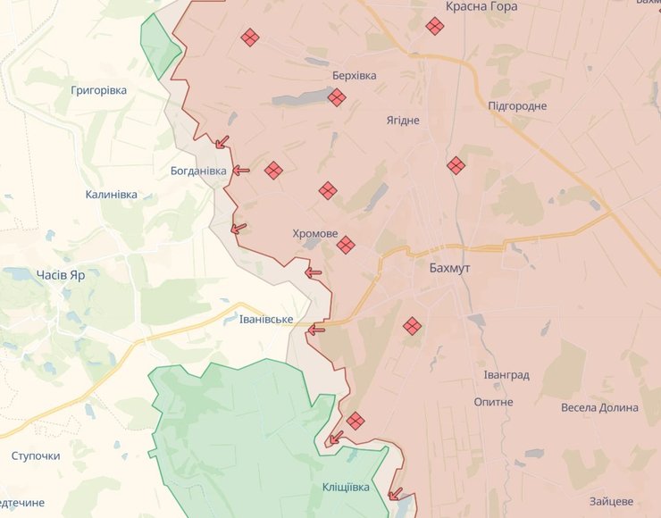 Бахмутское направление, карта боевых действий