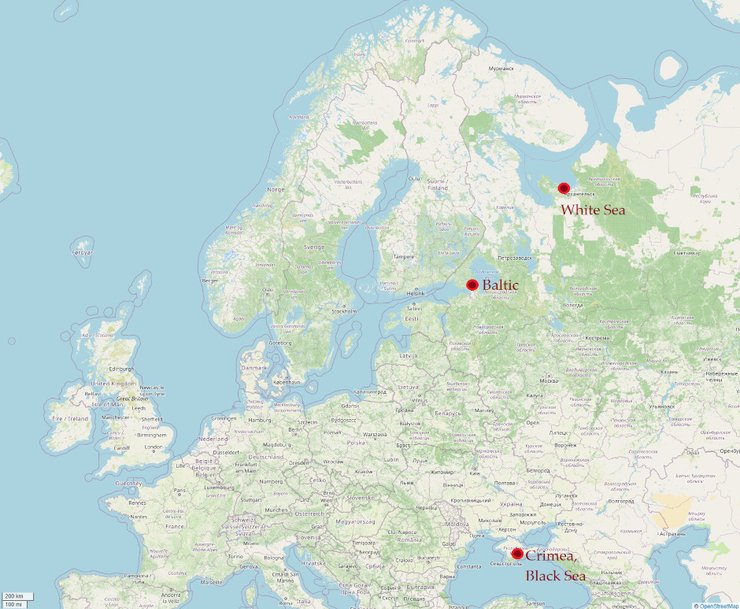карта таємних баз в Криму, на Балтії, в Арктиці, H.I. Sutton