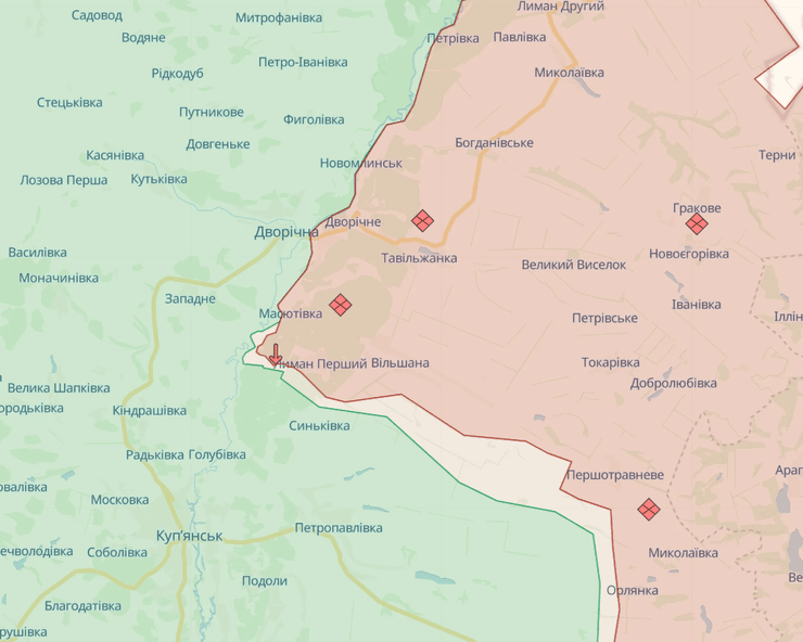 Ситуація на Куп'янському напрямку Скрин deepstatemap.live.
