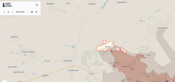 Село Ивановка на карте DeepState