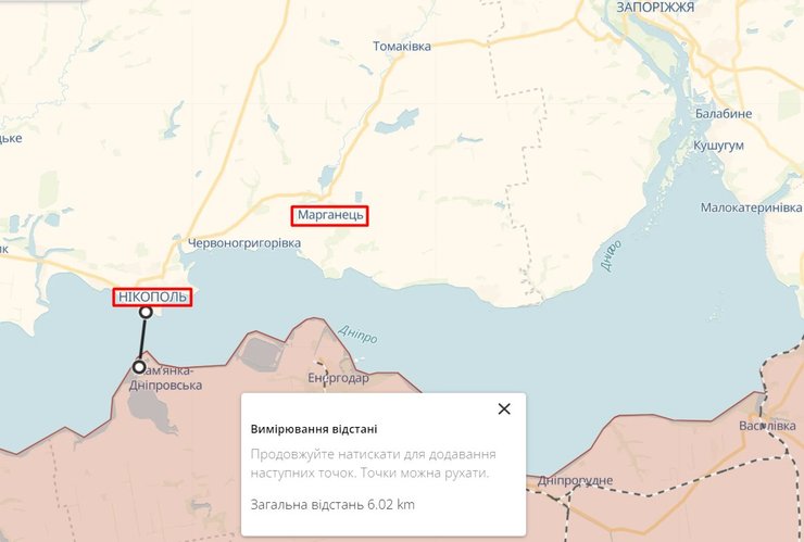 Нікополь, Марганець, карта, війна РФ