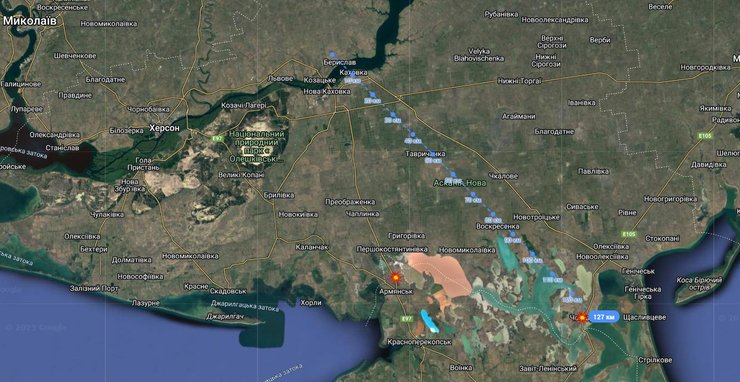 Месторасположение дорог через Чонгар и Перекоп