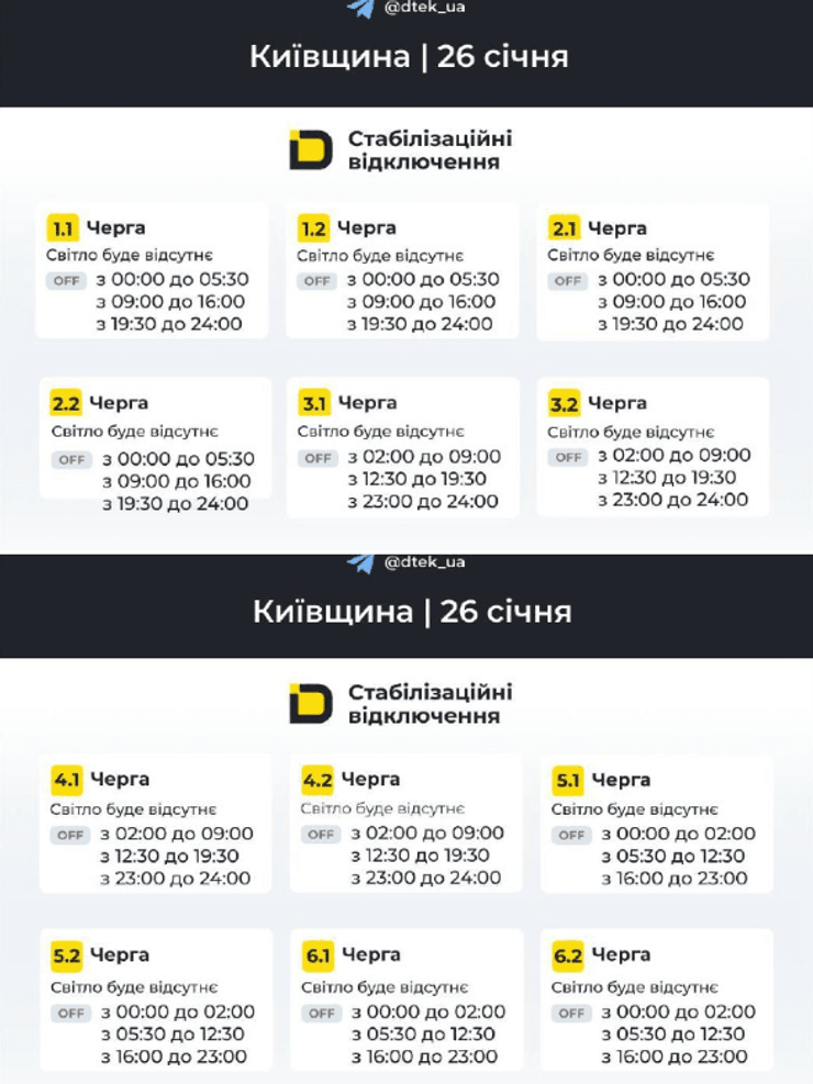 Графіки відключення світла у Київській області