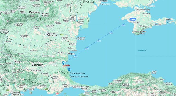 Яка відстань від берегу Болгарії з уламками дрона до Криму