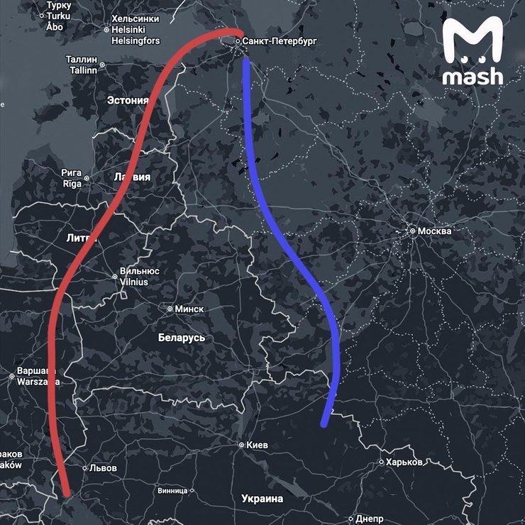 Инфографика Z-блогеров о траектории дронов на пути к порту Усть-Луги