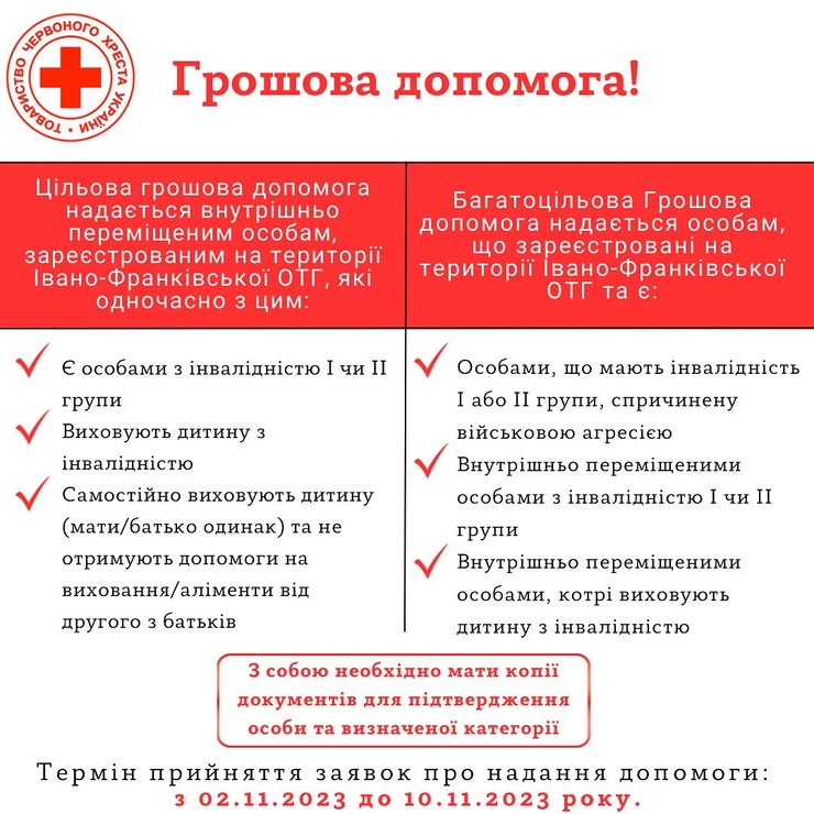 Выплаты, помощь, Красный Крест