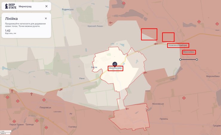 Карта боїв під Мироградом станом на 11 грудня, DeepState