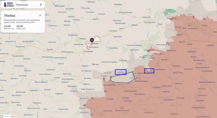 Карта наступу ЗСУ на на Олександрівському напрямку станом на  22 лютого, DeepState